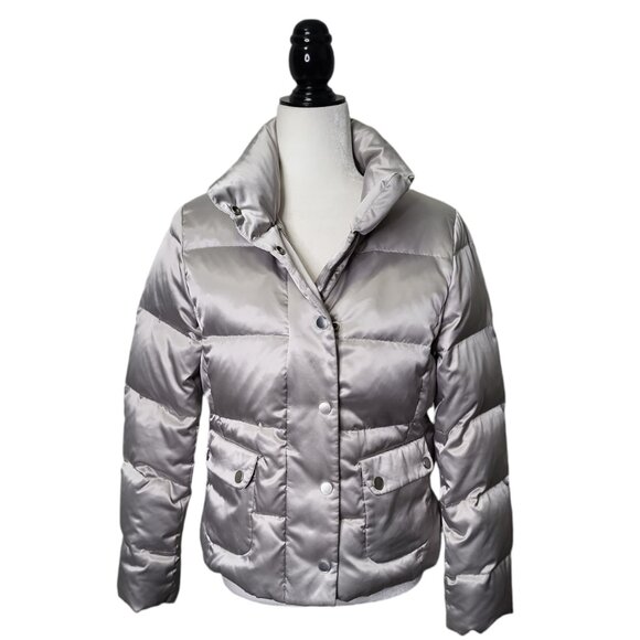 Talbots Women’s Silver Grey Puffer Jacket Duck Down Size S - Picture 4 of 6